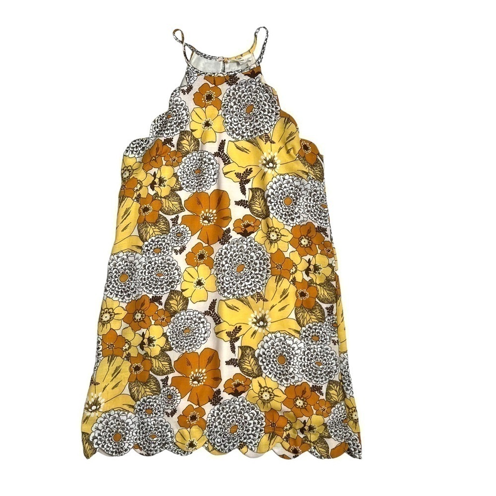 Entro Boutique Marigold Retro 60s Floral Inspired Sleeveless Scallop Shift Dress